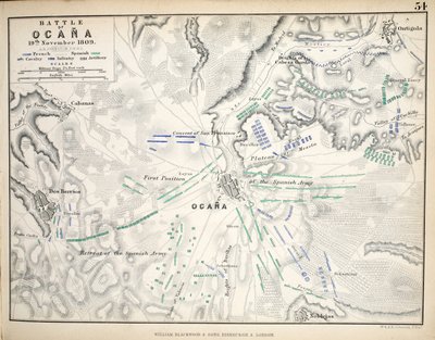 Mapa bitwy pod Ocaną, opublikowana przez Williama Blackwooda i Synów, Edynburg i Londyn, 1848 (rycina ręcznie kolorowana) autorstwa Alexander Keith Johnston