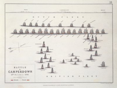 Plan bitwy pod Camperdown, 11 października 1797, ok. 1830 autorstwa Alexander Keith Johnston