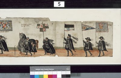 Fragment obrazu The Huntly Funeral Procession, który podobno został wykorzystany podczas pogrzebu Jerzego I, markiza Huntly autorstwa Alexander Kincaid