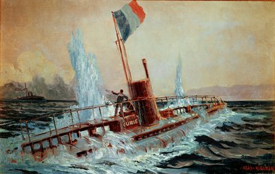 Austriacki pancernik zatapia francuski okręt podwodny Curie ... autorstwa Alexander Kirchner
