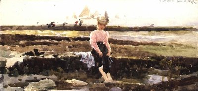 Młoda dziewczyna wiosłująca (akwarela) autorstwa Alexander M. Rossi
