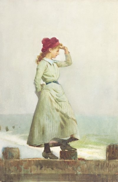 Młoda dziewczyna na Seawall (akwarela na papierze) autorstwa Alexander M. Rossi