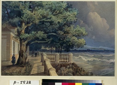 „Widok na taras Pałacu Monplaisir, Pałac Peterhof”” (Taras w Pałacu Monplaisir, Peterhof) Akwarela Aleksandra Matwiejewicza Dorogowa (1819-1850) 1847 Ermitaż, Sankt Petersburg (Muzeum Ermitażu, Sankt Petersburg ) autorstwa Alexander Matveyevich Dorogov