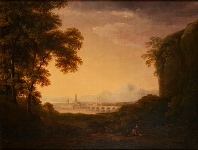 Postacie w zalesionym włoskim pejzażu (olej na płótnie) autorstwa Alexander Nasmyth