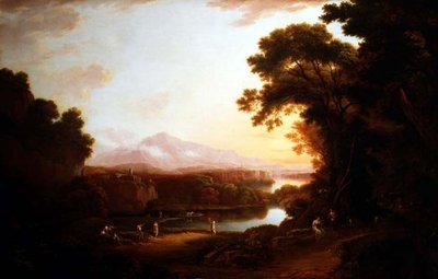 Włoski pejzaż z tańczącymi chłopami (olej na płótnie) autorstwa Alexander Nasmyth