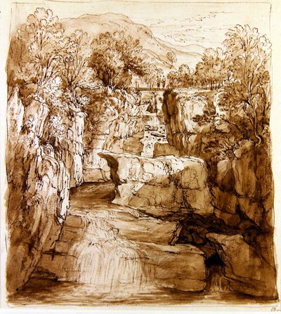 The Bracklinn Falls, Perthshire, c.1810 (pióro i brązowy tusz z praniem na papierze) autorstwa Alexander Nasmyth