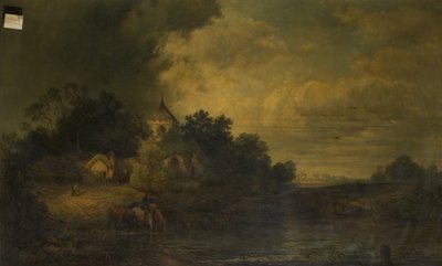 Pejzaż romantyczny z piciem koni, koniec XIX wieku autorstwa Alexander Panton