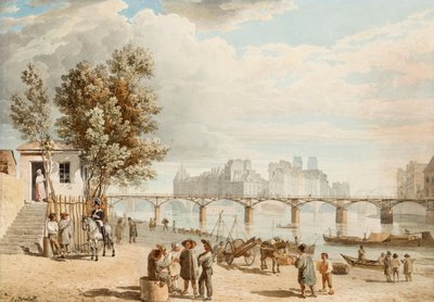 Vue de Paris - Pont des Arts (Francja) (Widok Paryża) - Dzieło Aleksandra Pawłowicza Briulłowa (Alexandre Brioullov) (1798-1877), akwarela na papierze (21x30 cm), sztuka rosyjska XIX wiek, romantyzm - Kolekcja prywatna autorstwa Alexander Pavlovich Briullov