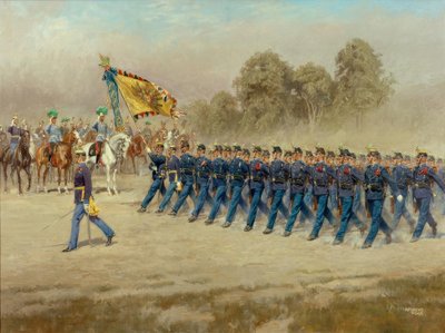 K. u. K. Wysoki i niemiecki mistrz pułku piechoty nr 4 kala przed arcyksięciem Eugeniuszem autorstwa Alexander Pock