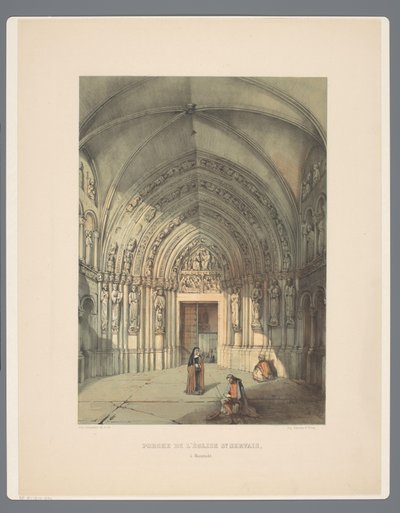 Bergportaal van Sint-Servaasbasiliek te Maastricht Kruchta kościoła św Servais, w Maestricht (tytuł na obiekcie) Starożytne zabytki architektury od XI do XIII wieku w Limburgii (tytuł serii) autorstwa Alexander Schaepkens