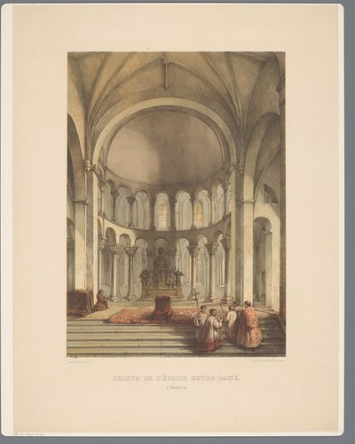Wnętrze vana Onze-Lieve-Vrouwe-Basiliek te Maastricht Chór kościoła Notre-Dame w Maestricht (tytuł na obiekcie) Starożytne zabytki architektury od XI do XIII wieku w Limburgii (tytuł serii) autorstwa Alexander Schaepkens