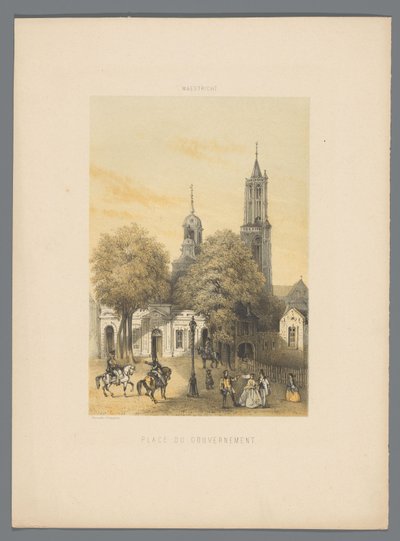 Stara wartownia z placem w Maastricht Place du gouvernement (tytuł na obiekcie) Monuments de Maastricht (tytuł serii) autorstwa Alexander Schaepkens