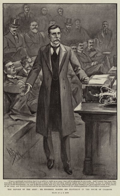 Reforma armii, pan Rrodrick wygłasza oświadczenie w Izbie Gmin autorstwa Alexander Stuart Boyd