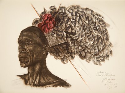 Aboura, szef kuchni Ababoua (Bambili), z Rysunku i malarstwa Afryki, wykonany podczas wyprawy Citroen Centre Afrique, druga misja Haardt Audouin-Dubreuil, wyd. Paryż, 1927 autorstwa Alexander Yakovlev