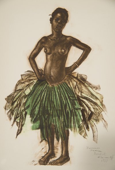 Tancerka Makere (Bambili), z Rysunków i obrazów Afryki, wystąpiła podczas wyprawy Citroen Centre Afrique, druga misja Haardt Audouin-Dubreuil, wyd. Paryż, 1927 autorstwa Alexander Yakovlev