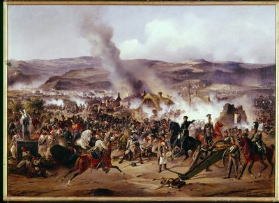 Wojny napoleońskie: Bitwa pod Kulmem (obecny Chlumec) w Czechach (Czechy) 30.08.1813 r. przeciwstawienie armii francuskiej koalicji wojsk pruskich, austriackich i rosyjskich podczas kampanii niemieckiej. Malarstwo Aleksandra autorstwa Alexander von Kotzebue