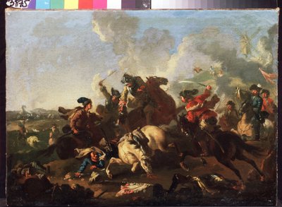 Scena z bitwy pod Połtawą (lub Pultawa, Ukraina) (Scena z bitwy pod Połtawą). Bitwa, która miała miejsce 8 lipca 1709 r. pomiędzy armią Piotra I Rosji (znaną jako Le Grand autorstwa Alexander von Kotzebue
