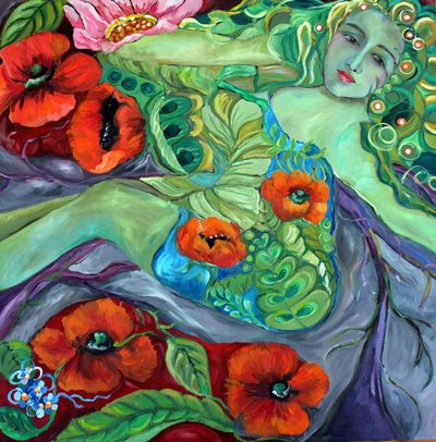 Zielona Bogini i maki autorstwa Alexandra Higgins