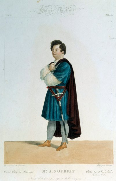 Francuski tenor Adolphe Nourrit (1802-1839) w roli Melechtala w operze „Guillaume Tell” (William Tell) Gioacchino Rossiniego (1792-1868). Ilustracja Alexandre Lacauchie (XIX wiek) Paryż. Biblioteka Muzeum Opery autorstwa Alexandre (after) Lacauchie
