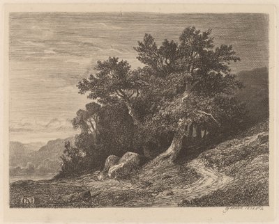 Starożytne drzewa na zboczu wzgórza autorstwa Alexandre Calame
