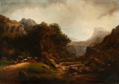 Krajobraz górski z wodospadem autorstwa Alexandre Calame