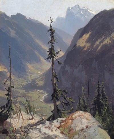 Luetschental z Wetterhorn, autorstwa Calame, Alexandre (1810-1864). olej na płótnie, ok. 1850. Wymiar : 31,2x26,1 cm. Muzeum Oskara Reinharta, Winterthur autorstwa Alexandre Calame