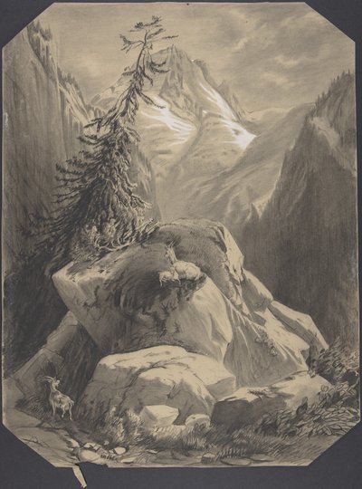 Trzy kozy w górskim krajobrazie autorstwa Alexandre Calame