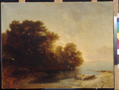 Drzewa nad jeziorem – Calame, Alexandre (1810-1864). Olej na płótnie, Wymiar: 62x81. Państwowe Muzeum Sztuk Pięknych im. A. Puszkina, Moskwa autorstwa Alexandre Calame