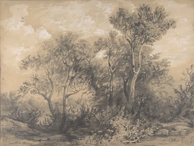 Trees recto, Soldiers in a Wood verso, początek do połowy XIX wieku. autorstwa Alexandre Calame
