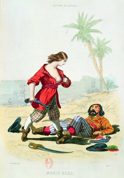 Mary Read (zm. 1720) z "Histoire des Pirates" P. Christiana, rytowana przez A. Catel, 1852 autorstwa Alexandre Debelle