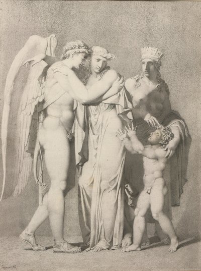 Kupidyn i Psyche (ołówek i szary tusz na papierze) autorstwa Alexandre Evariste Fragonard