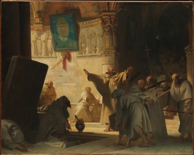 Dramatyczna scena z mnichami w krypcie autorstwa Alexandre Evariste Fragonard
