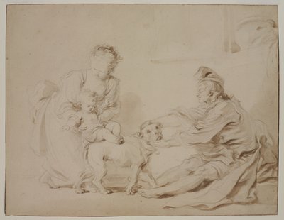 Pierwsza lekcja jazdy konnej (La première leçon déquitation), ok. 1778 (grafitowo-brązowy wash na antycznym papierze kładzionym) autorstwa Alexandre Evariste Fragonard