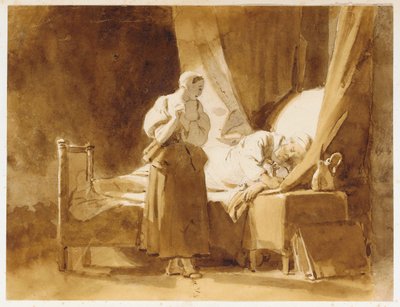 Kobieta oglądająca śpiącego mężczyznę autorstwa Alexandre Evariste Fragonard