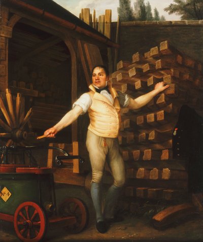 Kołodziej z wozem strażackim na podwórku, 1812 autorstwa Alexandre François Louis de Girardin