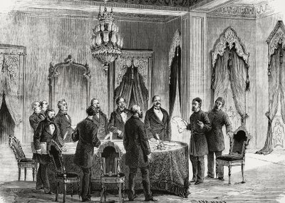 Konferencja w Konstantynopolu, grudzień 1876, rycina, Turcja autorstwa Nicolas Toussaint Charlet