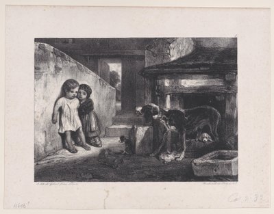 Dzieci przestraszone przez warczącego psa, z cyklu Sceny polowania, 1829. autorstwa Alexandre Gabriel Decamps