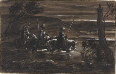 Trzech arabskich jeźdźców przekraczających rzekę autorstwa Alexandre Gabriel Decamps