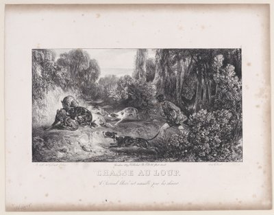 Polowanie na wilka: Zranione zwierzę zaatakowane przez psy, z serii Sceny polowania, 1829. autorstwa Alexandre Gabriel Decamps