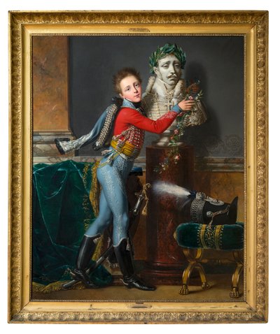 Młody wicehrabia de Laborde z popiersiem zmarłego ojca w Wagram autorstwa Alexandre-Jean Dubois Drahonet