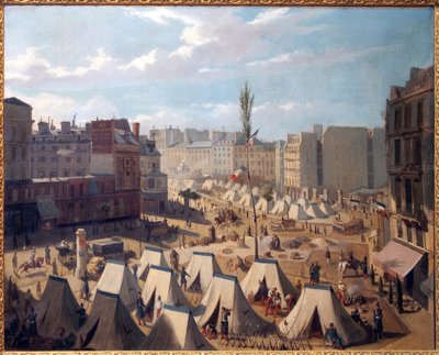 Obóz wojskowy na Boulevard du Temple w Paryżu, czerwiec 1848 r. Obraz Josquina (?) , olej na płótnie, sztuka francuska autorstwa Alexandre Josquin