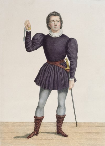 Frederick Lemaitre (1800-76) jako Edgard w "Narzeczonej z Lammermooru" Waltera Scotta (1771-1832) w Theatre de la Porte Saint-Martin (rycina kolorowa) autorstwa Alexandre Lacauchie