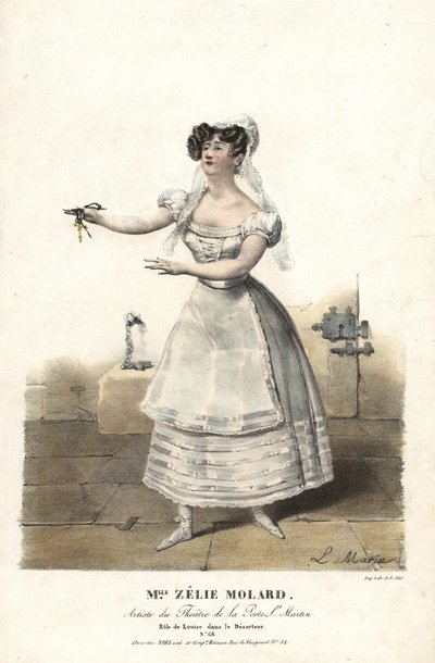 Tancerka Miss Zelie Molard i Louise w Le Deserteur Francois-Alexis Blache Jr. w choreografii Daubervala, Theatre de la Porte St. Martin autorstwa Alexandre Marie Colin