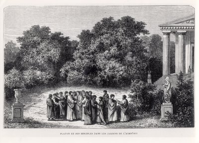 Platon (ok. 427-c.348 p.n.e.) i jego uczniowie w ogrodzie Akademii, z "La Vie des Savants Illustres" Louisa Figuiera, rytowany przez Laplante