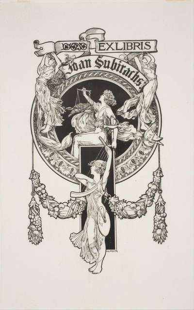 Ekslibris Joan Subirachs autorstwa Alexandre de Riquer
