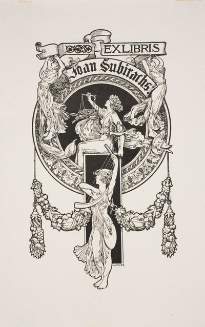 Ekslibris Joan Subirachs autorstwa Alexandre de Riquer