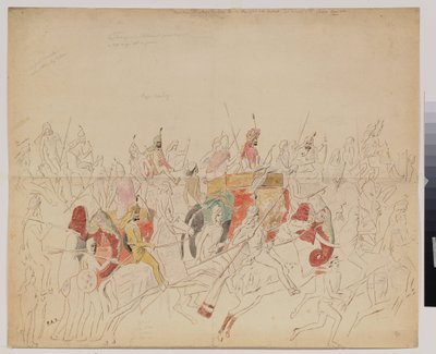 Maharaja Sher Singh (1807-1843) z Pendżabu (Indie) i jego dwór. Praca Aleksieja Dmitriewicza Saltykowa (1806-1859), ołówek akwarelowy i atrament na papierze autorstwa Alexei Dmitrievich Saltykov