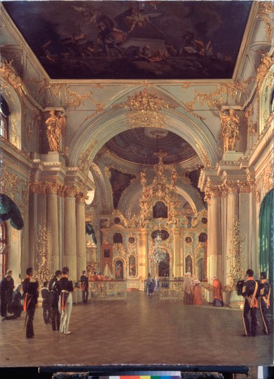 Wnętrze Wielkiego Kościoła w Pałacu Zimowym - Obraz Aleksieja Wasiljewicza Tyranowa (1808-1859), olej na płótnie, sztuka rosyjska XIX wiek - Państwowy Ermitaż, Sankt Petersburg autorstwa Alexei Vasilievich Tyranov