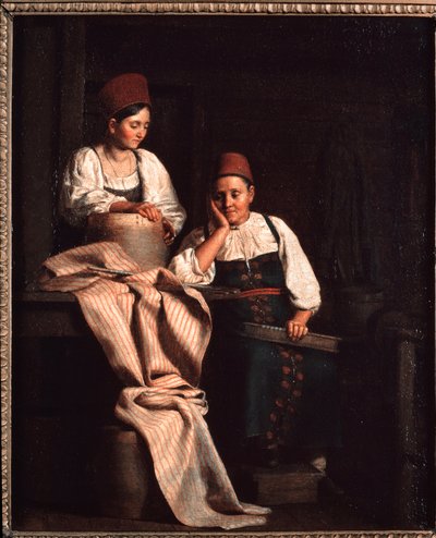 Tkacze - Obraz Aleksieja Wasiljewicza Tyranowa (1808-1859), olej na płótnie, sztuka rosyjska XIX wiek - Państwowa Galeria Trietiakowska, Moskwa autorstwa Alexei Vasilievich Tyranov