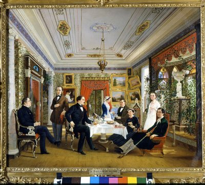 Zakładka herbaty. Obraz Voloskov Alexey Yakovlevich (1822 - 1882) autorstwa Alexei Yakovlevich Voloskov